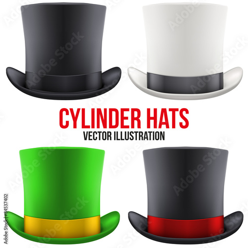 Set of gentleman hat cylinder. Vector Illustration.