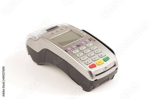 terminal for payment cards on a white background