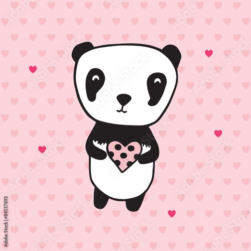 Fototapeta Naklejka Na Ścianę i Meble -  Hand drawn panda with heart for your design.