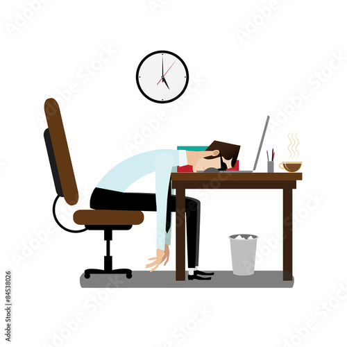 Tired office man sleeping at desk