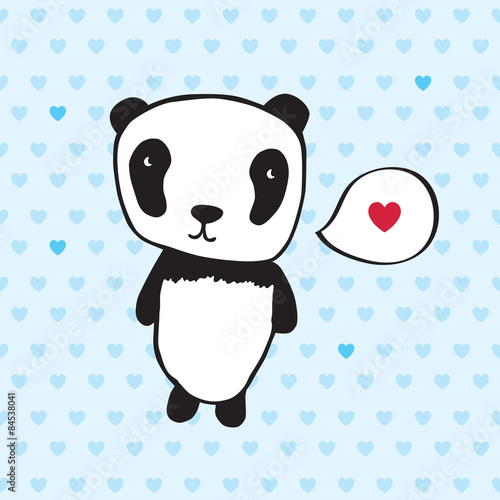 Fototapeta Naklejka Na Ścianę i Meble -  Greeting card with panda and heart.