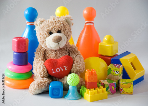 Creative plastic toys and teddy bear