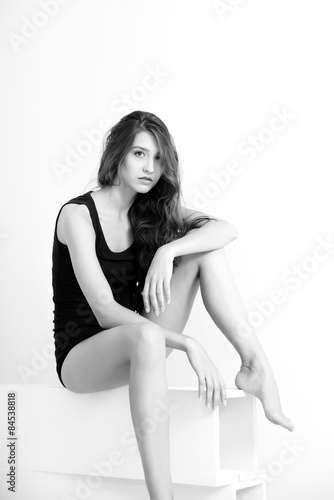 Beautiful young sexy female model. Black and white photography