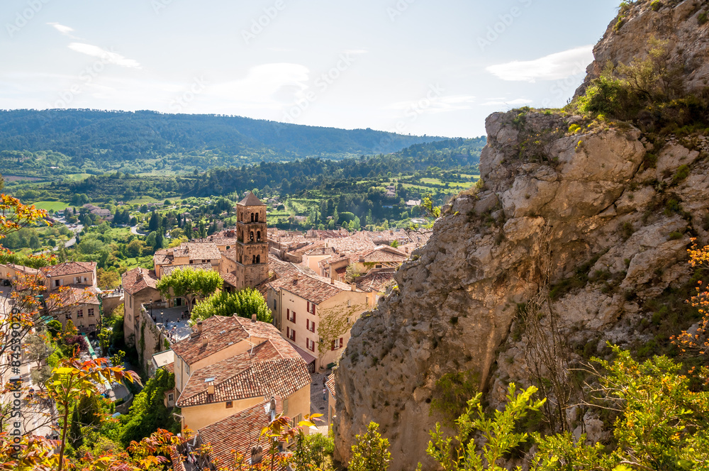 Scenic view of old village Moustiers Sainte-Marie in Provence