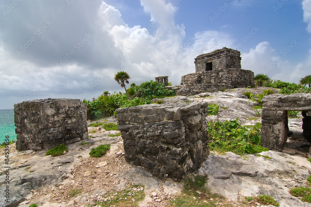 Tulum ruins of Offertories and God of winds mayan temple
