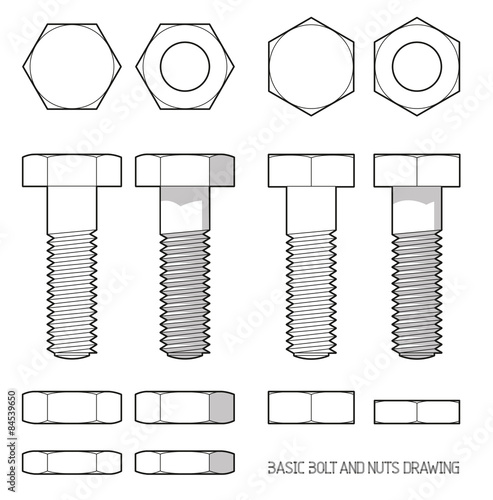 Hexagonal bolt and nuts