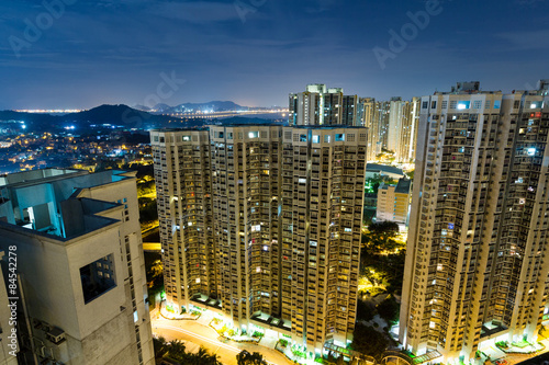 Hong Kong residential building at night