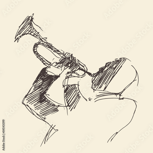 Canvas Print JAZZ Man Playing the Trumpet  Hand Drawn, Sketch