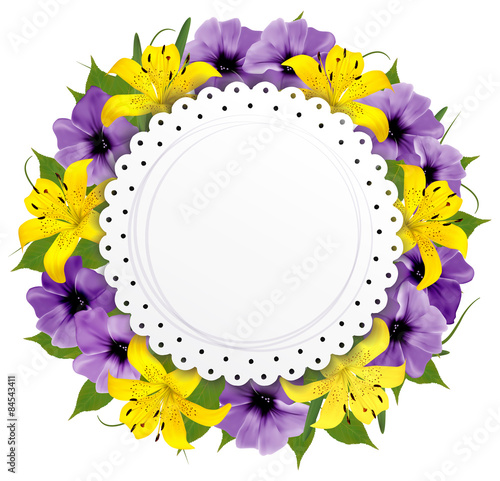 Fototapeta Naklejka Na Ścianę i Meble -  Greeting Card With Beautiful Flowers. Vector.