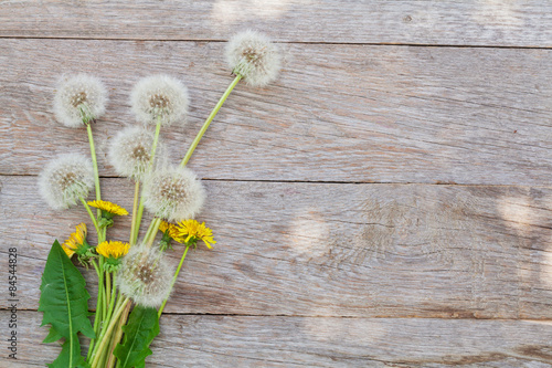 Fototapeta Naklejka Na Ścianę i Meble -  Dandelion flowers on wood