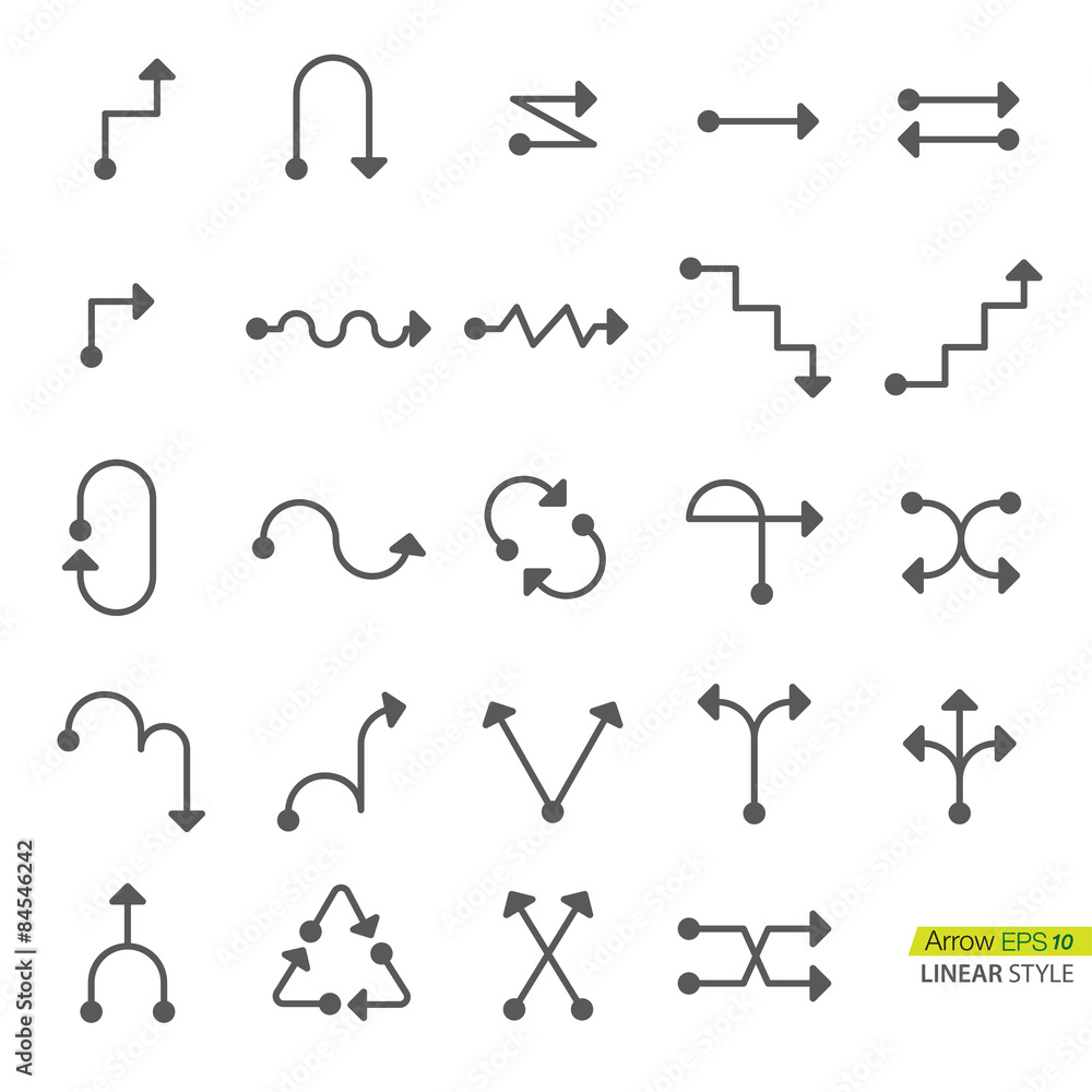 Vector : Set of arrow in linear style icon Vector : Set of arrow in linear style icon