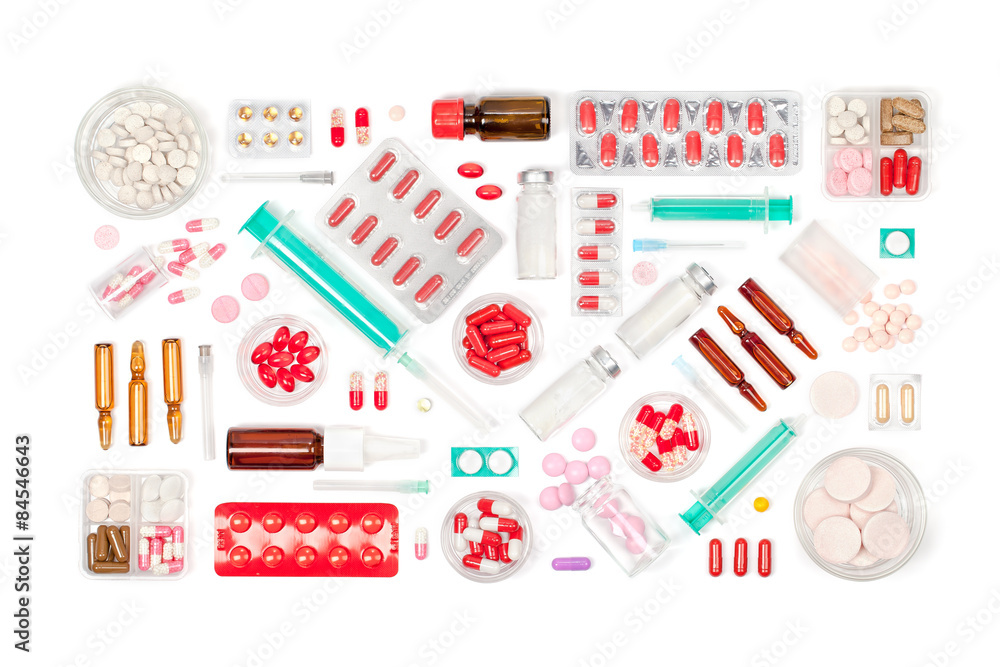 pills on white background pills on white background