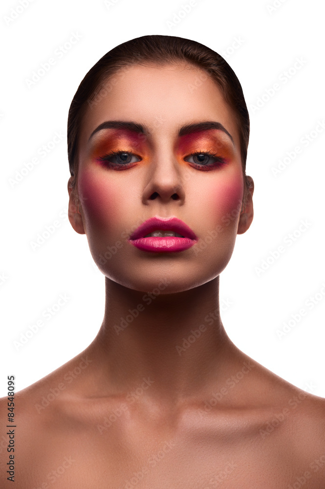 Beautiful fashion model with pink lips and blush and glossy eyel Beautiful fashion model with pink lips and blush and glossy eyel