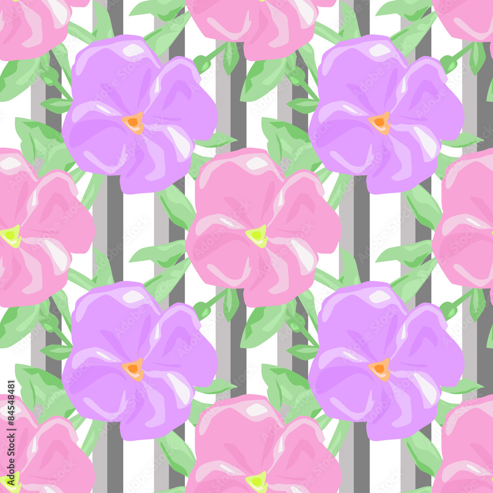 Seamless watercolors flowers pattern striped background Seamless watercolors flowers pattern striped background
