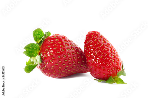 two strawberries on white background