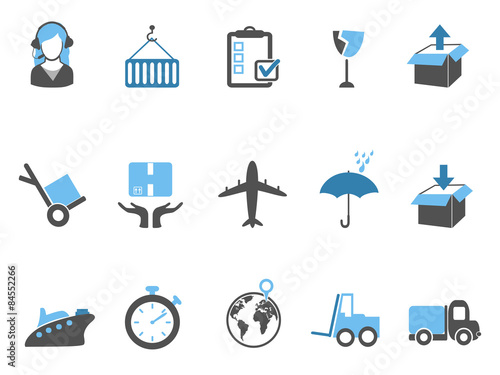 logistics and shipping icons set blue series