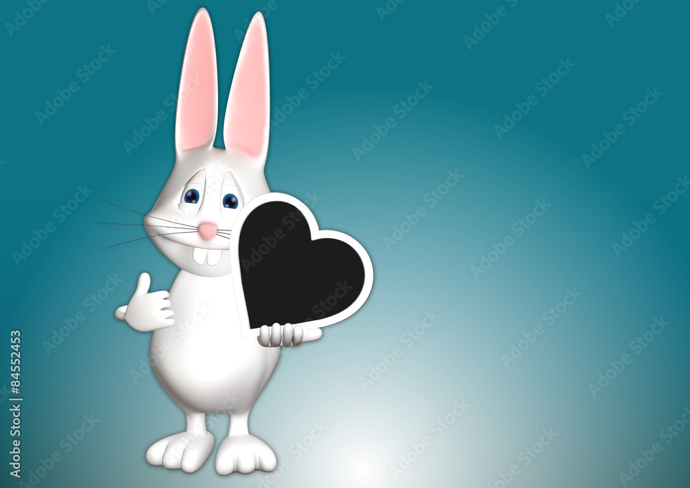 Hase Tafel Herz Platzhalter 3D weiß zeigen Comic Hase Tafel Herz Platzhalter 3D weiß zeigen Comic