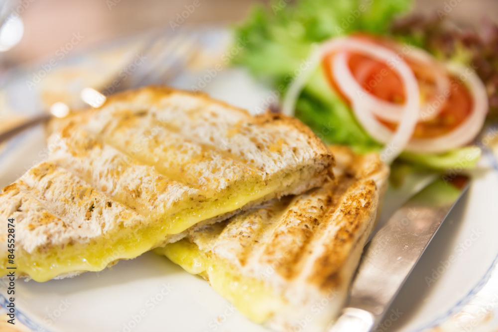 A grilled sandwich of melting cheese, Wholewheat bread