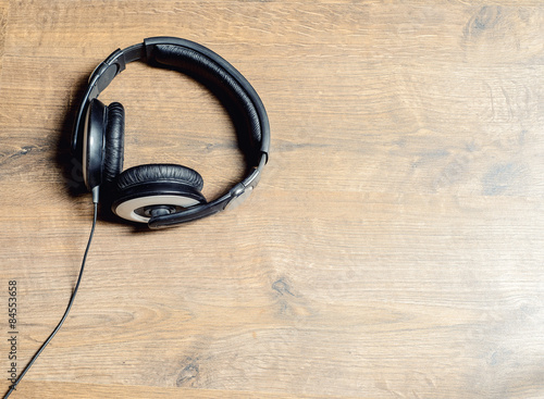 Headphones on the wooden floor