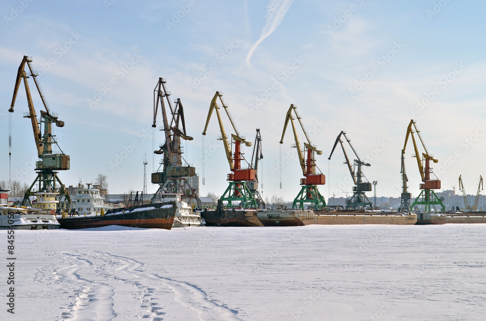 Wintering river port. Russian. City landscape Wintering river port. Russian. City landscape