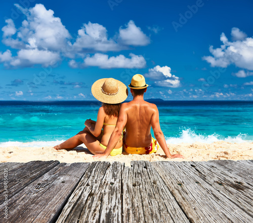 Couple on a beach at Seychelles
