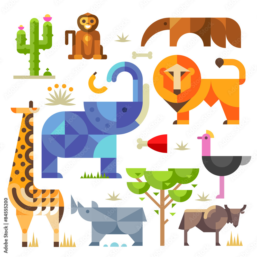 Obraz premium Geometric flat Africa animals and plants