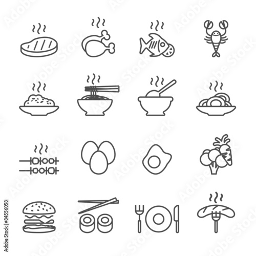 food icon set, line version, vector eps10