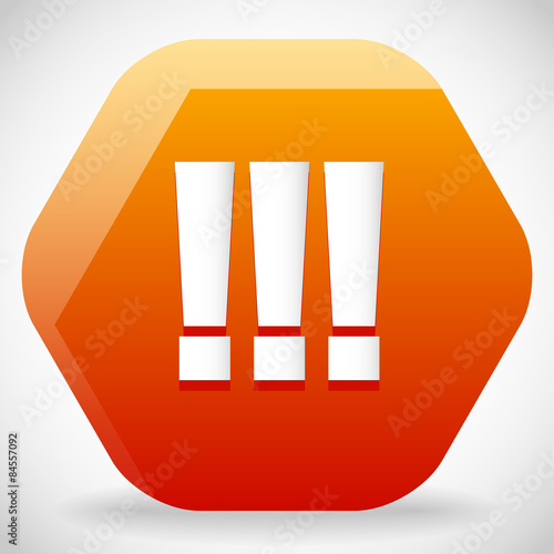 Triple exclamation marks, exclamation points on rounded hexagon