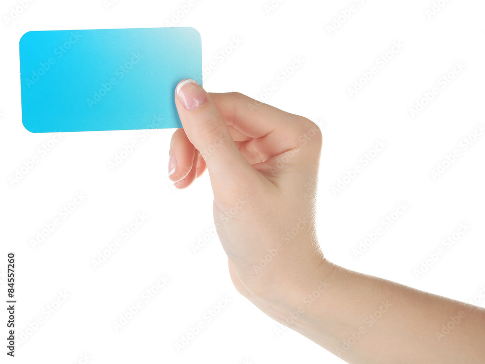 Hand holding business card, isolated on white Hand holding business card, isolated on white