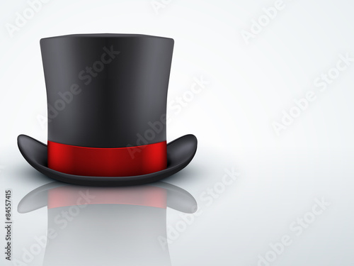 Light Background Black gentleman hat cylinder with black ribbon.