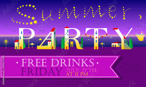 Summer Party Insription. Cute houses Font