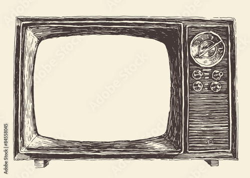 Retro Television Empty Screen Vector Hand Drawn