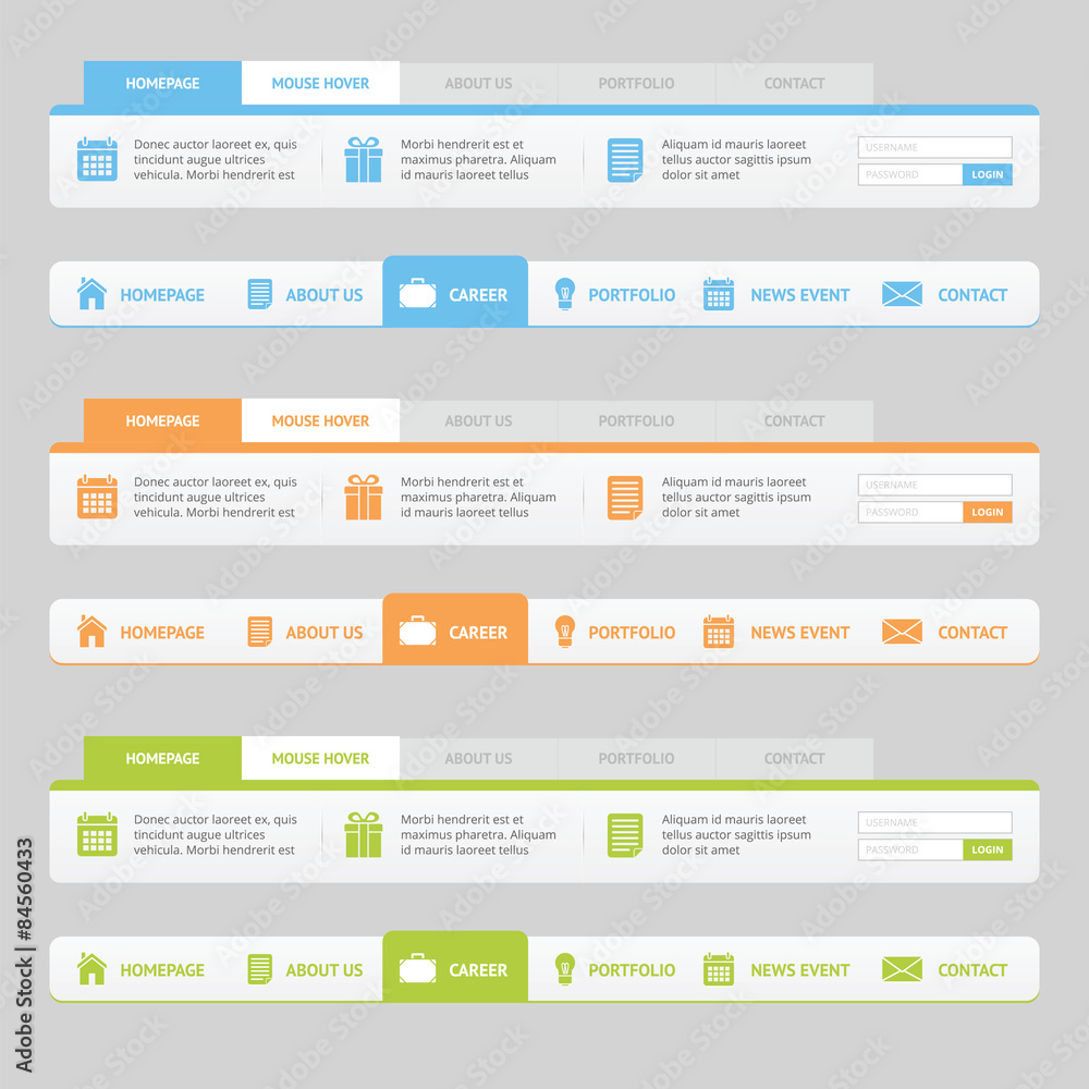 Flat Navigation Bar with variation color and icon Flat Navigation Bar with variation color and icon