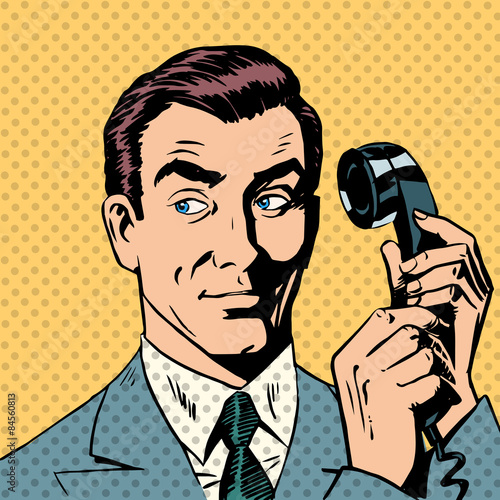 Male businessman talking on the phone style pop art retro