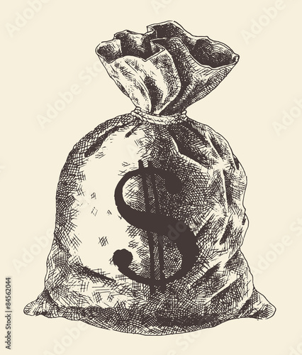 Money Bag Vintage Engraved Illustration Vector