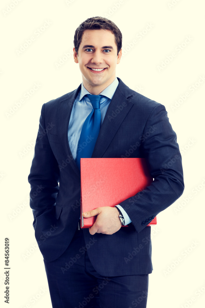 Portrait of happy smiling businessman with red folder Portrait of happy smiling businessman with red folder