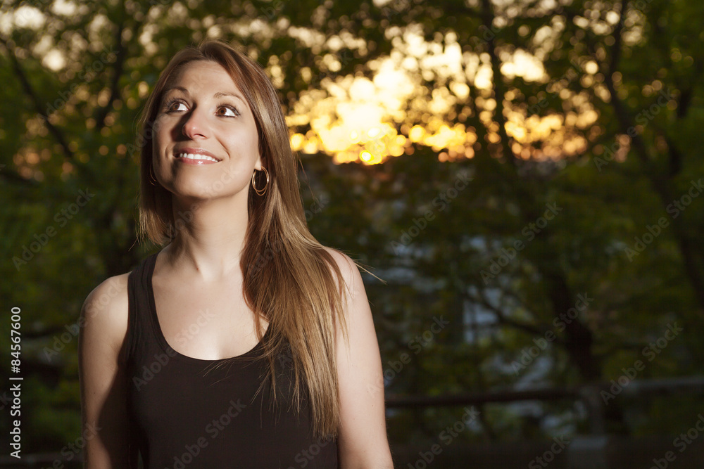 Young beautiful woman portrait sunset Young beautiful woman portrait sunset