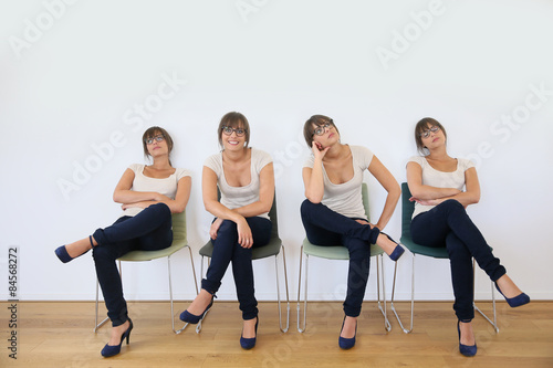 Young woman in waiting room being impatient
