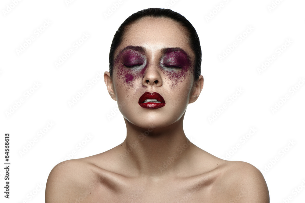 Fashion female asian Model with purple Makeup