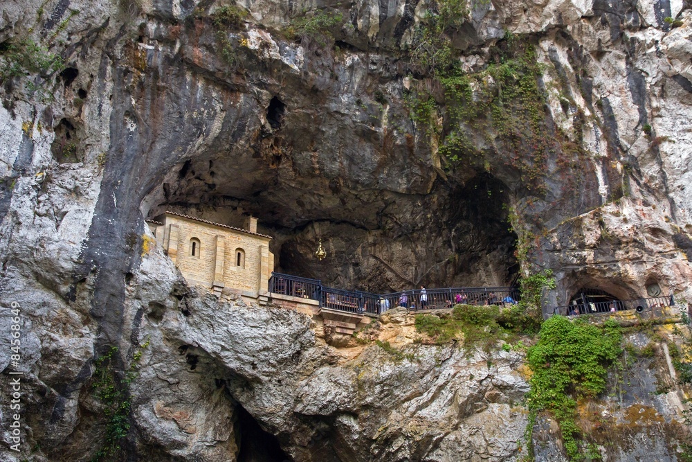  Chapel embedded in rock and cave shrine of Our Virgin of Covadonga