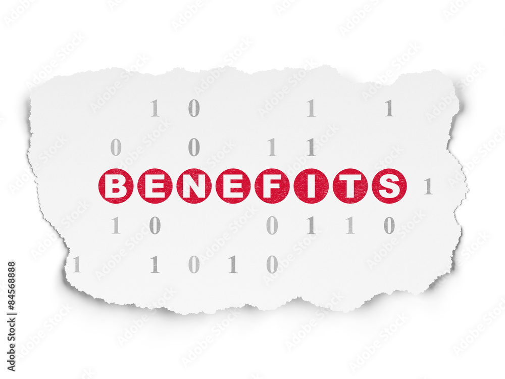 Finance concept: Benefits on Torn Paper background Finance concept: Benefits on Torn Paper background