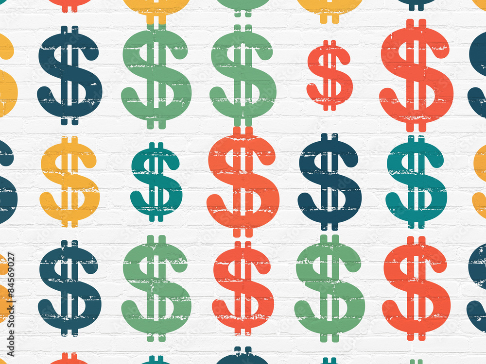 Obraz premium Currency concept: Dollar icons on wall background
