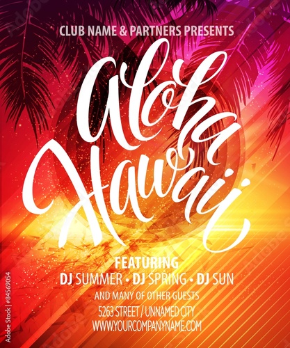 Aloha Hawaii  Summer Beach Party Poster. Vector illustration