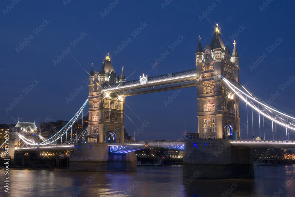 London 20 Aug 2013 : Tower Bridge illuminated at night on 20 Aug 2013 on The River Thames, London