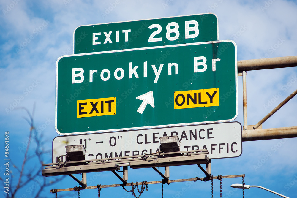 Brooklyn Bridge sign. New York City.
