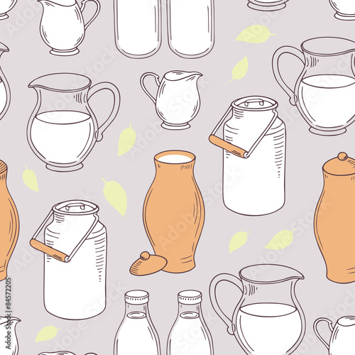 Seamless pattern with milk objects