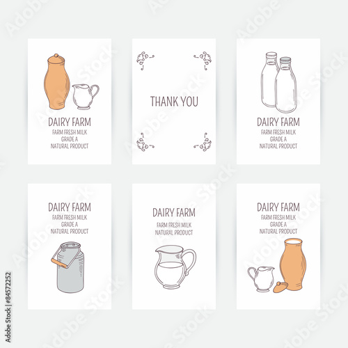 Business card set with milk icons. Hand drawn illustration