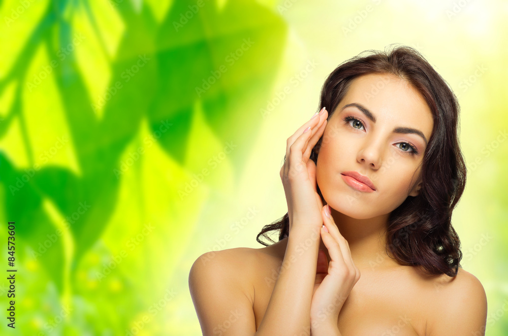 Young woman on floral background Young woman on floral background