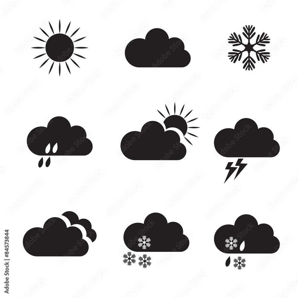 Set of Black Vector Weather Icons. Set of Black Vector Weather Icons.
