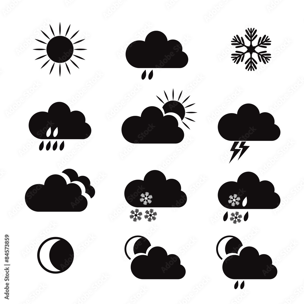 Set of White Vector Weather Icons. Set of White Vector Weather Icons.